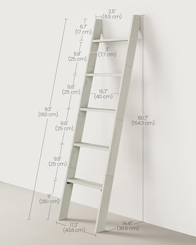 VASAGLE Blanket Ladder Decorative Farmhouse for The Living Room, 5-Tier Ladder Shelf, Ladder Rack for Storage and Decor, Rustic White ULLS018W73