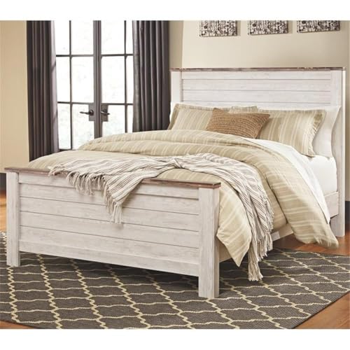 Ashley Furniture Willowton 65" W x 87" D Farmhouse Wood Queen Sized Panel Bed in Whitewash Finish