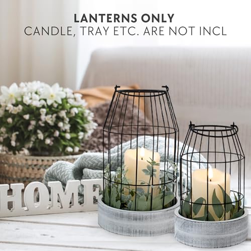 Rustic Farmhouse Lantern Decor Set of 2 - Stylish Decorative Lanterns for Your Living Room, Fireplace Mantle or Kitchen Dining Table - Modern Upscale Beauty for Your Entire Home