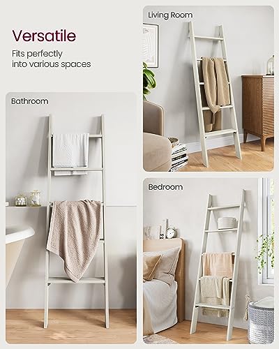 VASAGLE Blanket Ladder Decorative Farmhouse for The Living Room, 5-Tier Ladder Shelf, Ladder Rack for Storage and Decor, Rustic White ULLS018W73