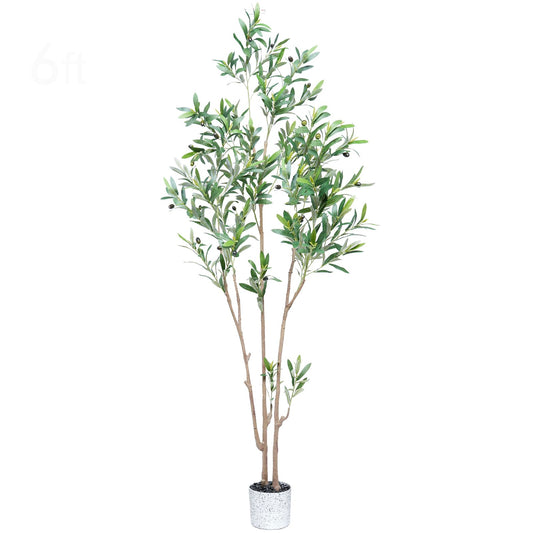 SwinDuck 6 Feet (72'') Olive Tree Fluffy Artificial Plants for Home Indoor, Fake Potted Olive Silk Tree for Modern Home Office Living Room Floor Decor Indoor