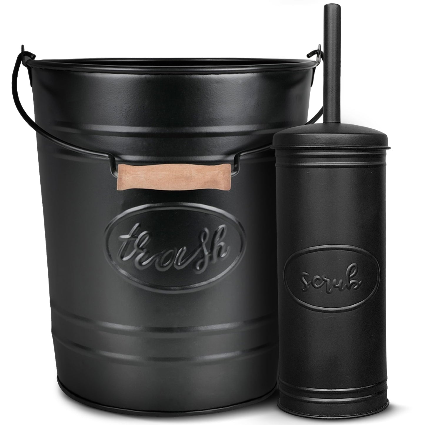 Autumn Alley Farmhouse Bathroom Trash Can and Toilet Brush Set - Rustic Farmhouse Bathroom Accessories for Charming Bathroom Décor, Black