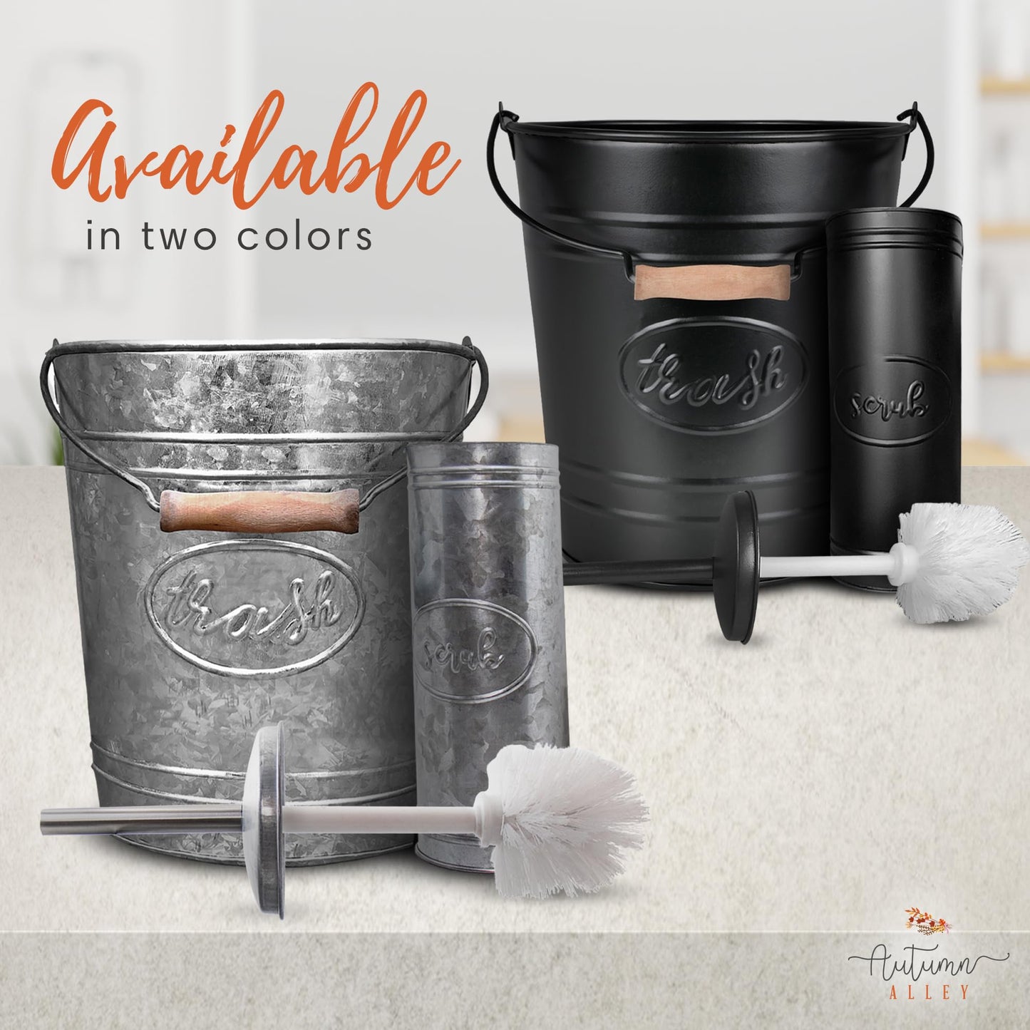 Autumn Alley Farmhouse Bathroom Trash Can and Toilet Brush Set - Rustic Farmhouse Bathroom Accessories for Charming Bathroom Décor, Black