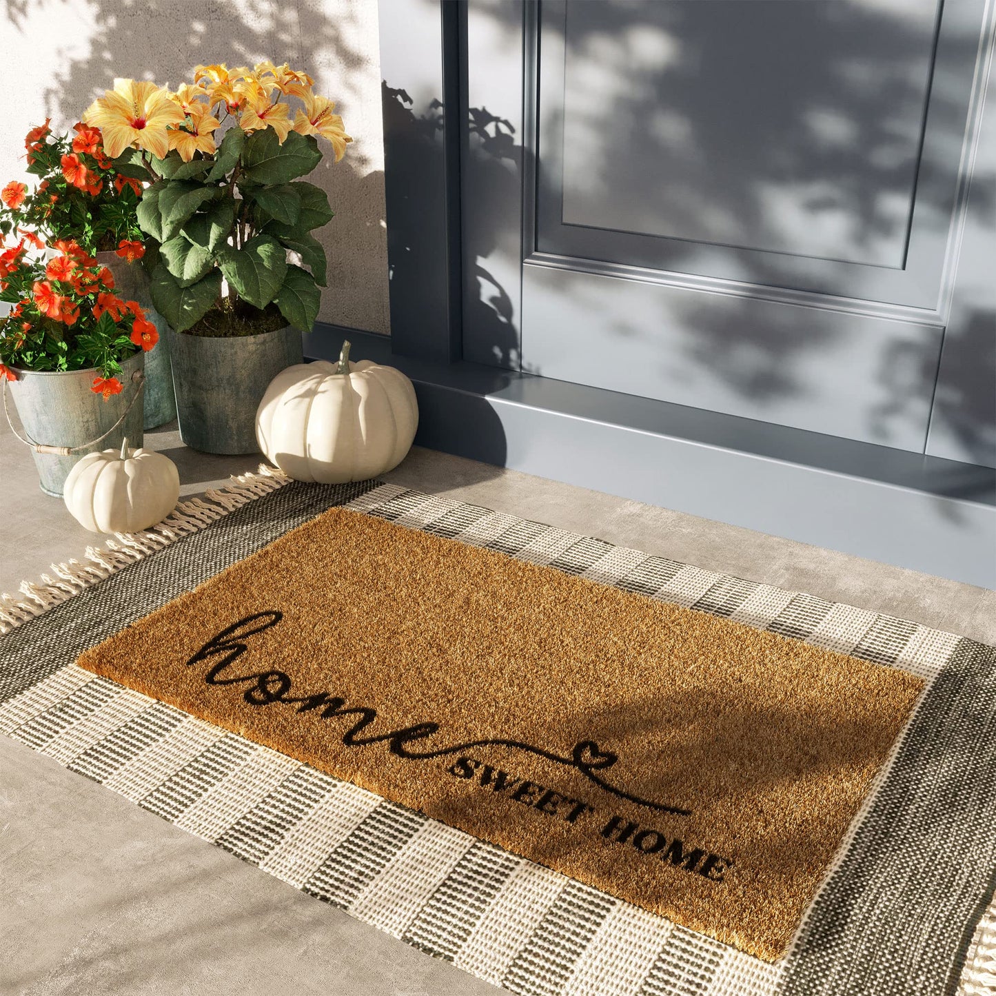 Barnyard Designs Doormat Welcome Mat for Outdoors, Large Front Door Entrance Mat, 30x17, Brown (Home Sweet Home Script)